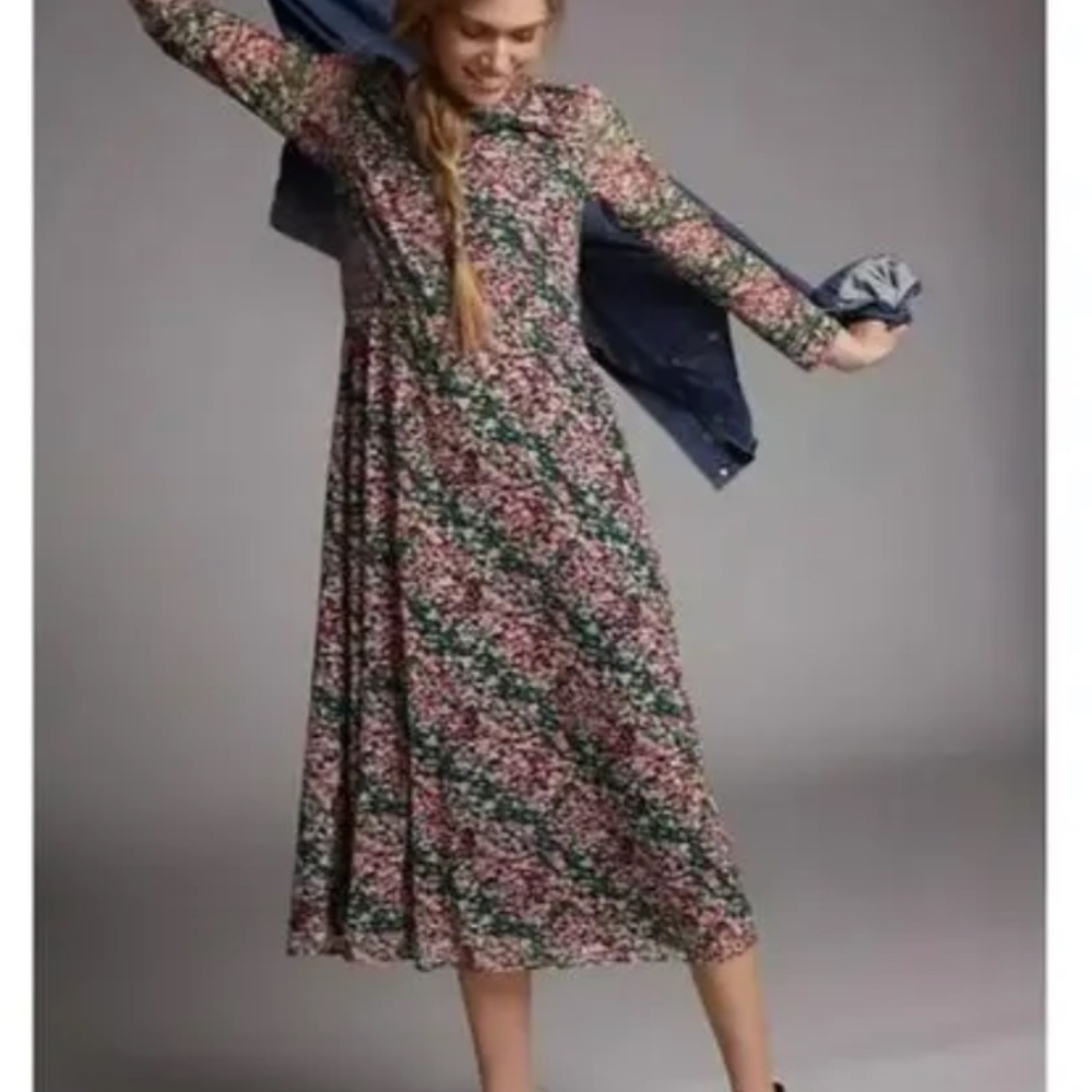 Eva Franco black floral mesh long sleeve midi dress